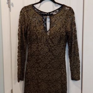Bisou Bisou Elegant Black and Gold Long Sleeve Dress